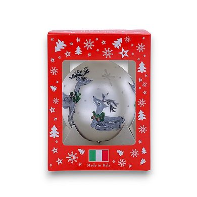 Discover Europe Made in Italy Reindeers Snowflakes Glass Ball Christmas Ornament