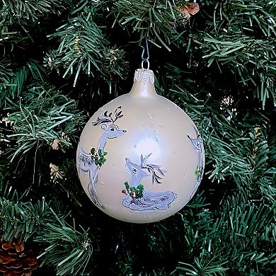 Discover Europe Made in Italy Reindeers Snowflakes Glass Ball Christmas Ornament