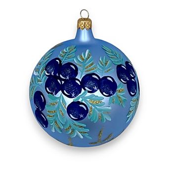 Discover Europe Made in Italy Blue Berries Glass Ball Christmas Ornament