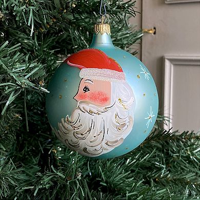 Discover Europe Made in Italy Santa Cheer Glass Ball Christmas Ornament