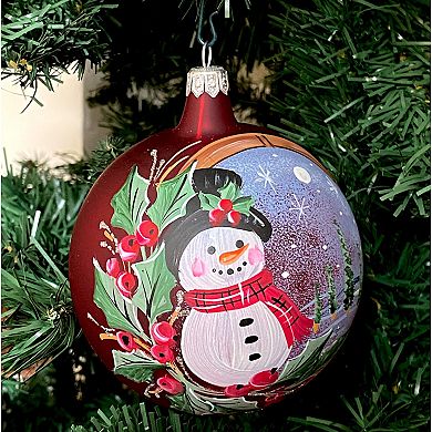 Discover Europe Made in Italy Snowman Glass Ball Christmas Ornament