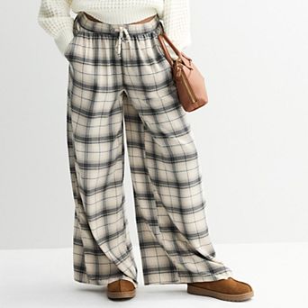 Juniors' SO® High Rise Baggy Flannel Wide Leg Pants
