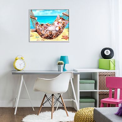 Stupell Home Decor Kitten in Beach Hammock Framed Wall Art