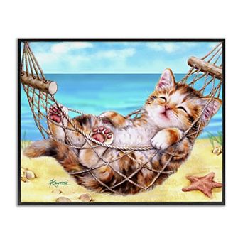 Stupell Home Decor Kitten in Beach Hammock Framed Wall Art