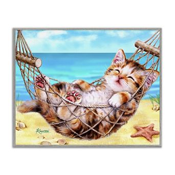 Stupell Home Decor Kitten in Beach Hammock Framed Wall Art