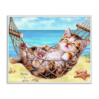 Stupell Home Decor Kitten in Beach Hammock Framed Wall Art