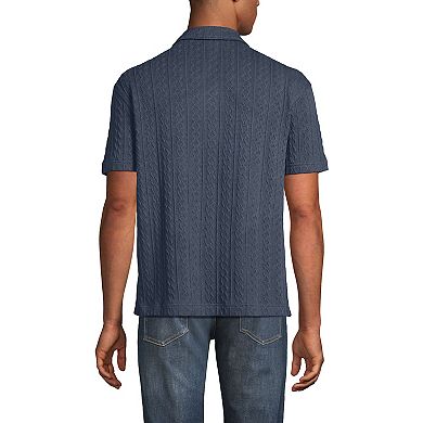 Men's Lands' End Short Sleeve Textured Cable Camp Collar Button-Down Shirt