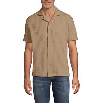 Men's Lands' End Short Sleeve Textured Cable Camp Collar Button-Down Shirt