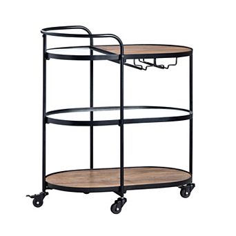Crestview Collection Solid Wood 3-Shelf Rolling Wine Glass Rack Bar Cart