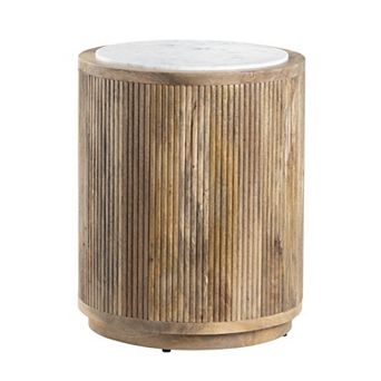 Crestview Collection Round Marble-Top Fluted Wood End Table