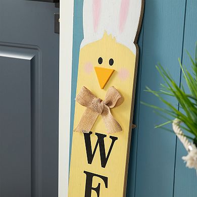 Glitzhome 42"H Wooden Double-Sided Easter Welcome Porch Sign with Bunny Ears