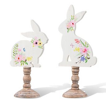 Glitzhome Set of 2 Creative Easter Wooden Bunny Table Décor