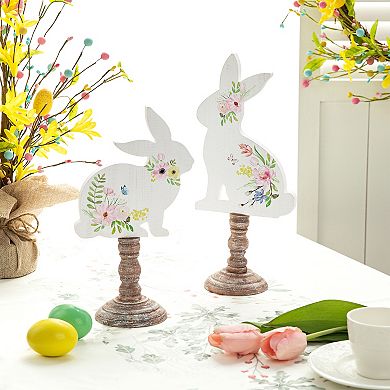 Glitzhome Set of 2 Creative Easter Wooden Bunny Table Décor