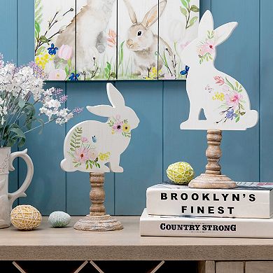 Glitzhome Set of 2 Creative Easter Wooden Bunny Table Décor