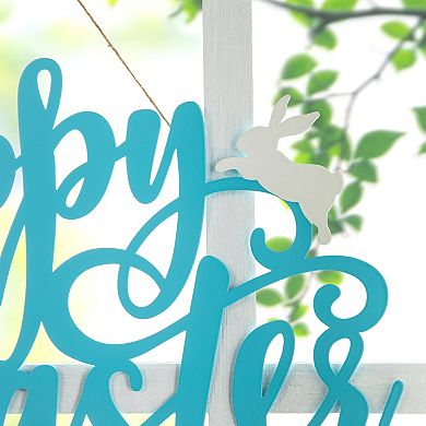 Glitzhome 18"L Hand-painted Easter Metal " Happy Easter" Door Hanger