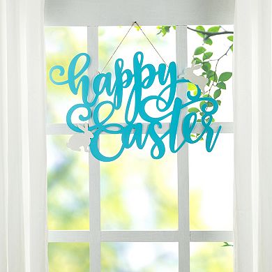 Glitzhome 18"L Hand-painted Easter Metal " Happy Easter" Door Hanger