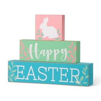Glitzhome 9.5"L Housewarming Wooden Easter Block Table Decor