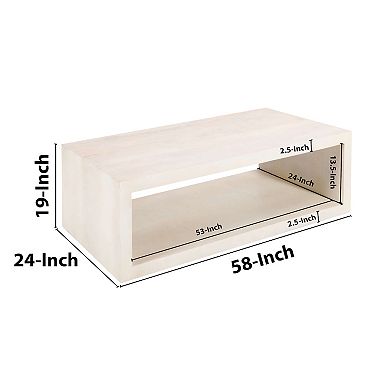 Keli Coffee Table, Minimalist Open Frame, Rustic Washed Mango Wood