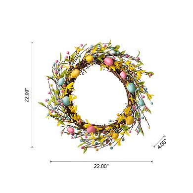 Glitzhome 22"D Charming Colorful Easter Egg Wreath