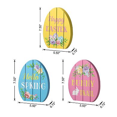 Glitzhome 7.5"H Set of 3 Handcrafted Easter Wooden Easter Egg Table Decor