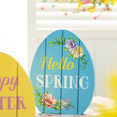 Glitzhome 7.5"H Set of 3 Handcrafted Easter Wooden Easter Egg Table Decor