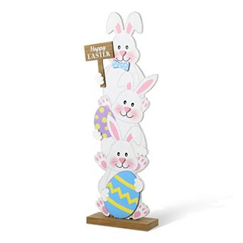 Glitzhome 30.75''H Wooden Happy Easter Stacked Bunny Porch Decor