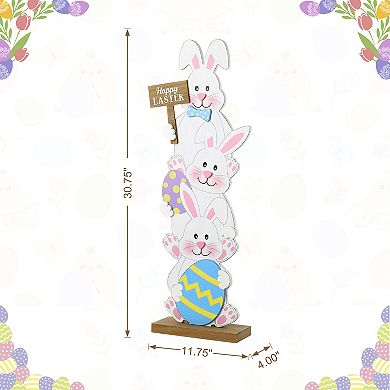 Glitzhome 30.75''H Wooden Happy Easter Stacked Bunny Porch Decor