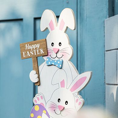 Glitzhome 30.75''H Wooden Happy Easter Stacked Bunny Porch Decor