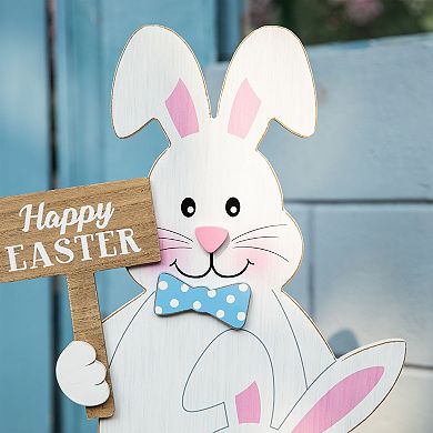 Glitzhome 30.75''H Wooden Happy Easter Stacked Bunny Porch Decor