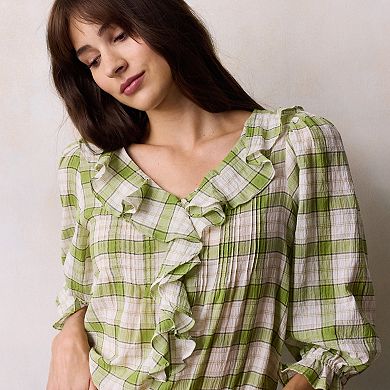 Women's LC Lauren Conrad V-Neck Long Sleeve Cascading Ruffle Front Top