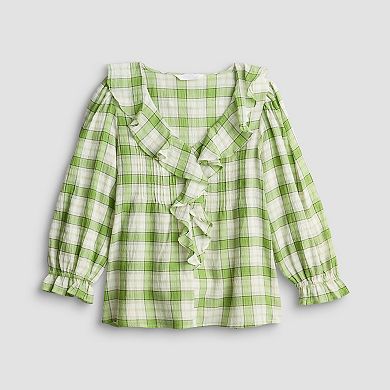 Women's LC Lauren Conrad V-Neck Long Sleeve Cascading Ruffle Front Top