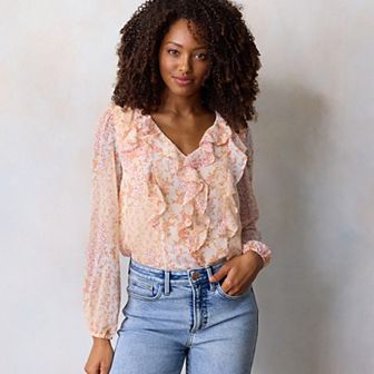Women's LC Lauren Conrad V-Neck Long Sleeve Cascading Ruffle Top