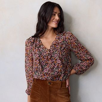 Women's LC Lauren Conrad V-Neck Long Sleeve Cascading Ruffle Top