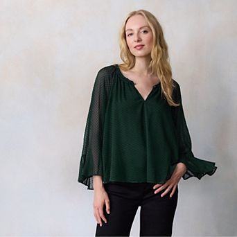 Petite LC Lauren Conrad Flutter Godet Sleeve Top