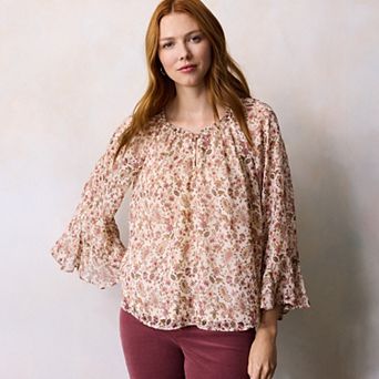 Petite LC Lauren Conrad Flutter Godet Sleeve Top
