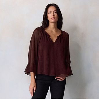 Petite LC Lauren Conrad Flutter Godet Sleeve Top