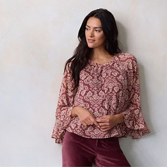 Petite LC Lauren Conrad Flutter Godet Sleeve Top