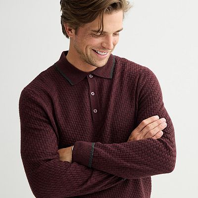 Men's Apt. 9® Long Sleeve Texture Sweater Polo
