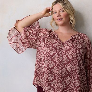 Plus Size LC Lauren Conrad Flutter Godet Sleeve Top