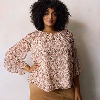 Plus Size LC Lauren Conrad Flutter Godet Sleeve Top