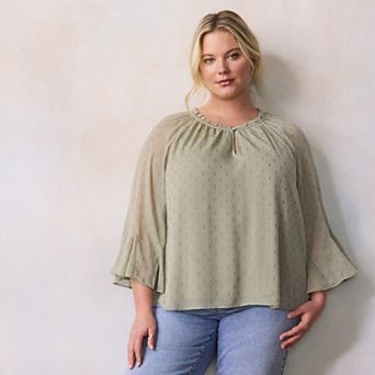 Plus Size LC Lauren Conrad Flutter Godet Sleeve Top