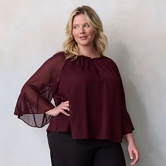 Plus Size LC Lauren Conrad Flutter Godet Sleeve Top