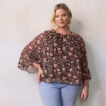 Plus Size LC Lauren Conrad Flutter Godet Sleeve Top