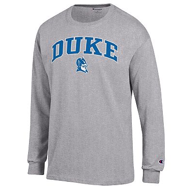 Men's Champion Heather Gray Duke Blue Devils Arch Over Logo Long Sleeve T-Shirt