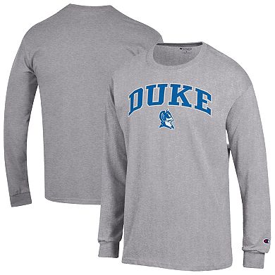 Men's Champion Heather Gray Duke Blue Devils Arch Over Logo Long Sleeve T-Shirt