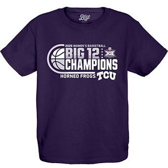 Youth Blue 84 Purple TCU Horned Frogs 2025 Big 12 Women's Basketball Conference Tournament Champions Locker Room T-Shirt