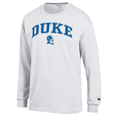Men's�Champion White Duke Blue Devils Arch Over Logo Long Sleeve T-Shirt