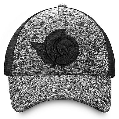 Men's Fanatics Heathered Black/Black Ottawa Senators Authentic Pro Training & Travel Trucker Flex Hat
