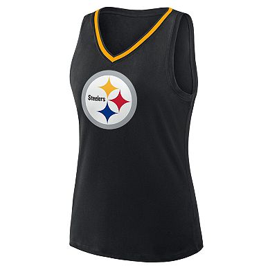 Women's Logo Athletic Black Pittsburgh Steelers Plus Size Stellar Win V-Neck Tank Top