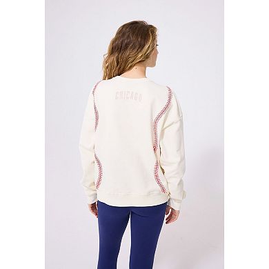 Women's Terez Cream Chicago Cubs Baseball Stitch Pullover Sweatshirt